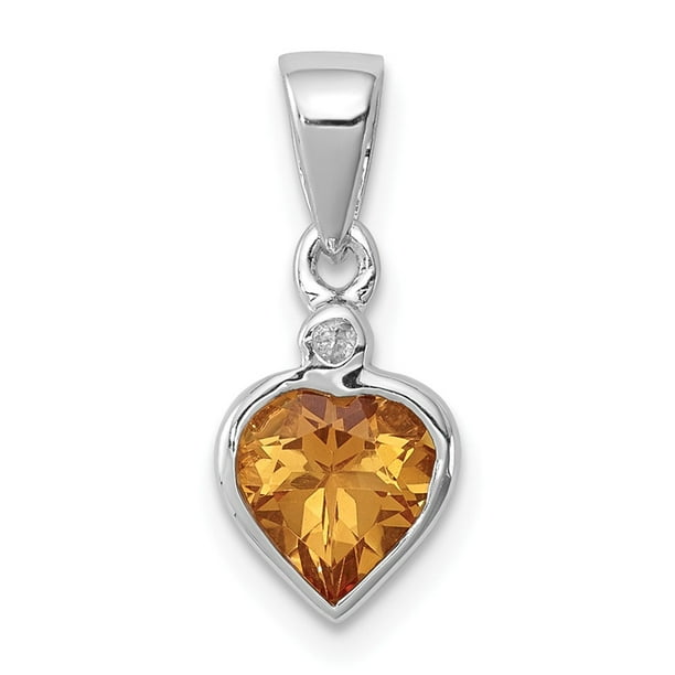 FB Jewels Solid 925 Sterling Silver Rhodium Diamondm Heart Pendant 